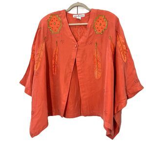 Vintage Roberta Roncallo Kimono Blouse Size S Silk Southwestern Aztec Artsy